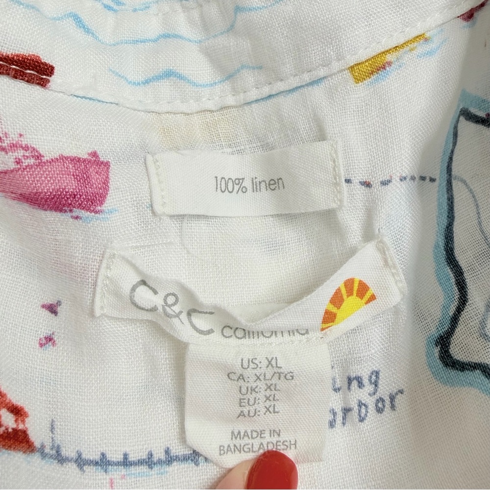 C&C California 100% Linen Nautical Map Long Sleeve Button Shirt Size XL - Picture 7 of 10